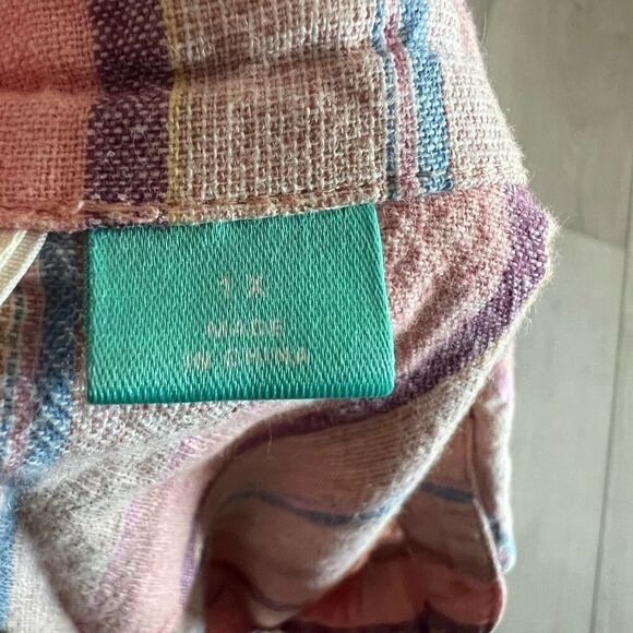 Anthropologie Maeve Lida Button Down Stripe Linen Top Pink size 1X - Picture 7 of 10